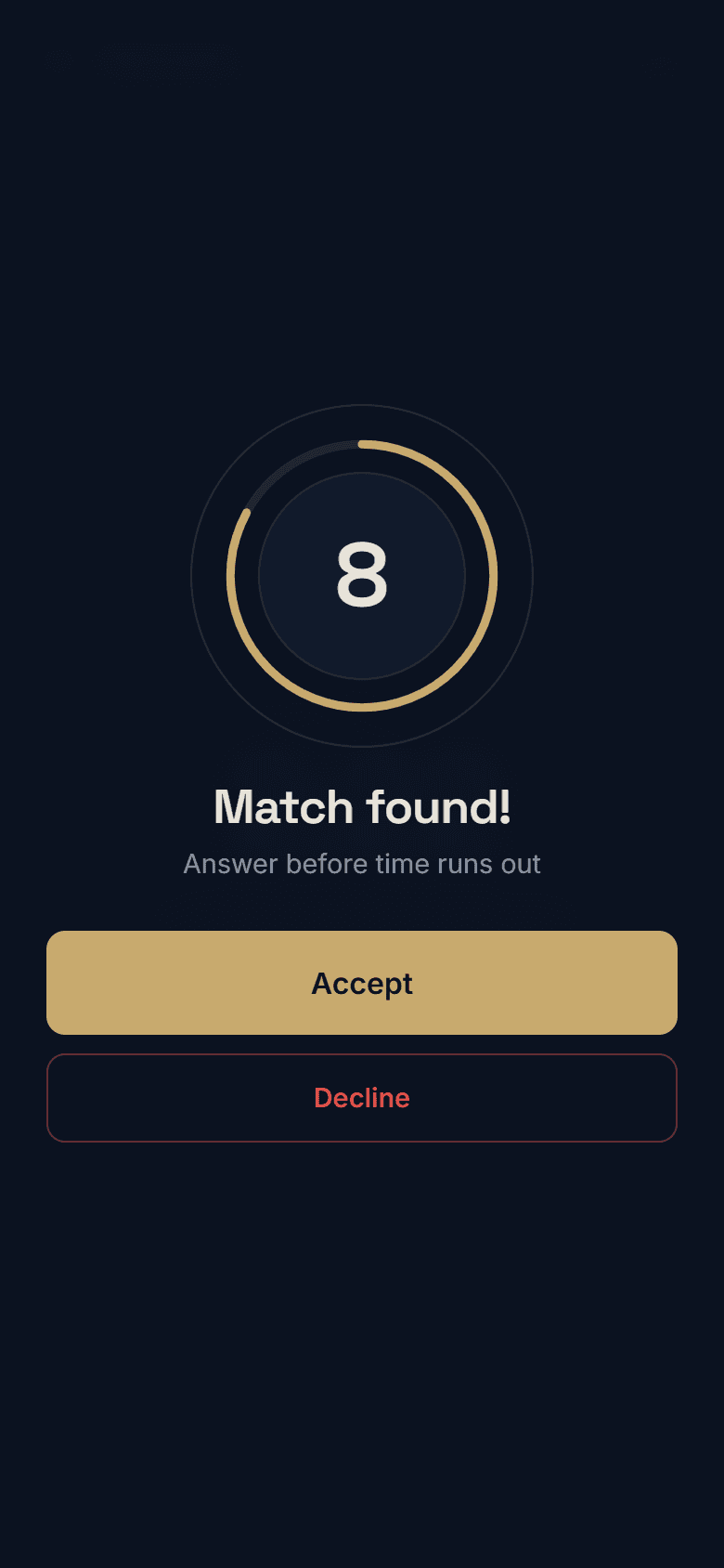 MutchEz on a phone showing a match found with a countdown and Accept and Decline buttons